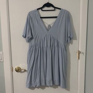 Light Blue V-Neck Babydoll Dress